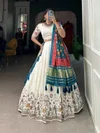 LNB1601PCK Khadi Cotton With Sequins And Thread Embroidery Work Lehenga With Blouse Dupatta Suppliers In India